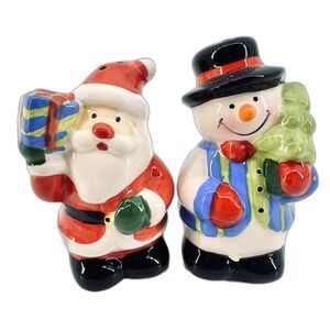 Vintage Santa Claus Snowman Christmas Holiday Salt & Pepper Shaker Set